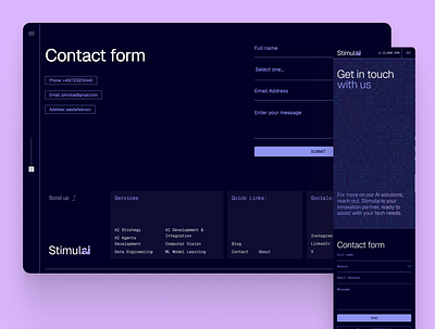 StimulAI - Contact form ai services artificial inteligence contact form graphic design services agencies user interface