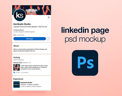 LinkedIn Page/Profile Photoshop Mockup (PSD) company page design editable linkedin mockup mockup design photoshop profile page psd template