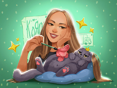 Portrait Art Digital Illustration cat character art design design studio digital art digital artwork digital illustration girl graphic design illustration illustration art illustrator people portrait procreate art tubik team woman