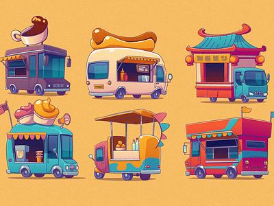 foodtrucks cars cartoon illustration vector