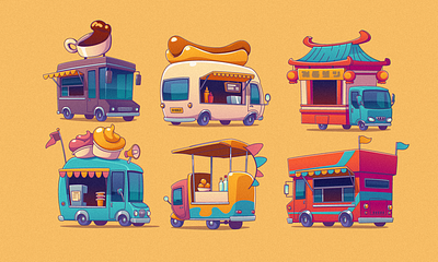 foodtrucks cars cartoon illustration vector