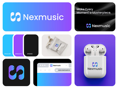 Nexmusic | Headphone Music Logo airpod logo brand identity branding earphone logo headphone logo identity letter n logo logo logo design logo designer logo mark logos modern logo music music app music industry logo music logo play logo