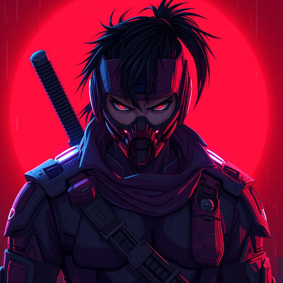 Cyberpunk Ninja anime cyberpunk dramatic illustration masterpiece ninja samurai warrior