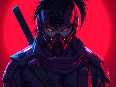 Cyberpunk Ninja anime cyberpunk dramatic illustration masterpiece ninja samurai warrior