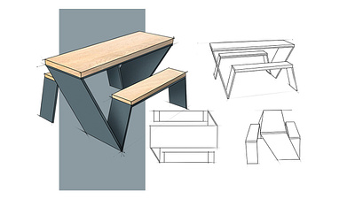 One Line Table and chair 3d modeling 3d sketch industrial product design procreate product sketch sketch product table