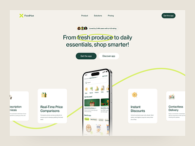 FoodHue - Grocery App Landing Page app branding connect design ecommerce illustration internet logo ui uidesign