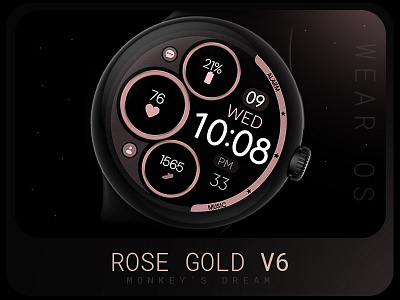 Digital Rose Gold v6 Watch Face black clock dark design face graphic design minimal pink rose gold simple smartwatch technology ui watch watchface