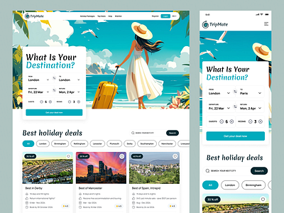 TripMate | Travel Planing Responsive Website | Palms Agency app branding connect design ecommerce illustration internet ui uidesign