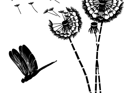 Dandelions blooming botanical dandelions dragonflies floral flying dragonfly greenery illustration insect minimal natural beauty nature outdoor summer vector vector illustration