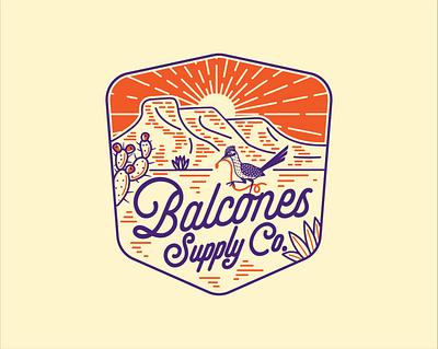 Balcones Supply Co. Vintage Logo Badge badge balcones beer cactus clothing desert design illustration lineart logo logodesigner oldworld pricklypear roadrunner sun taproom texan texas vintage