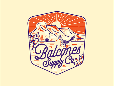 Balcones Supply Co. Vintage Logo Badge badge balcones beer cactus clothing desert design illustration lineart logo logodesigner oldworld pricklypear roadrunner sun taproom texan texas vintage