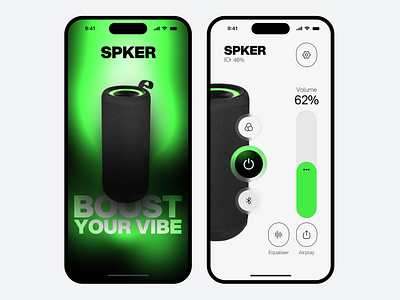 Speaker Controller App application controller green interface mobile power product design speaker volume