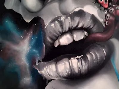 Ethereal anatomy art dark art fantasy art galaxy illustration lips melancholy octopus art painting surreal art surrealism