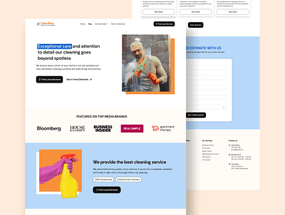 Cleaning service high-converting landing page design branding logo ui