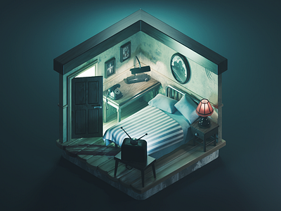 Haunted Room 3d blender diorama haunted horror illustration isometric render room scary spooky