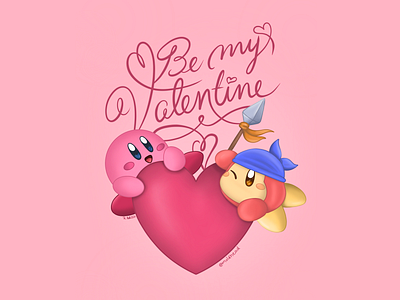 Kirby and Waddle Dee Valentine's Day characterdesign cute cuteillustration digitalart digitalillustration fanart graphicdesign illustration kawaiiart kirby love loveart nintendo pastel pastelart procreate romance romanticart valentinesday videogames