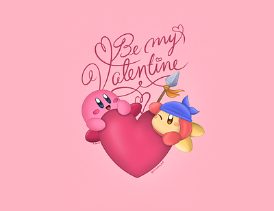 Kirby and Waddle Dee Valentine's Day characterdesign cute cuteillustration digitalart digitalillustration fanart graphicdesign illustration kawaiiart kirby love loveart nintendo pastel pastelart procreate romance romanticart valentinesday videogames