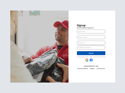 Delivery Platform with Tracking Features account settings courier review delivery request forget password landing page login ongoing delivery past delivery payment integration sign up