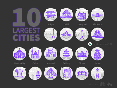 10 Largest Cities - Landmark icons architecture buildings cities icons landicons landmarks symbols