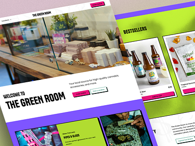 The Green Room: Trendy Cannabis Dispensary neubrutalism web design