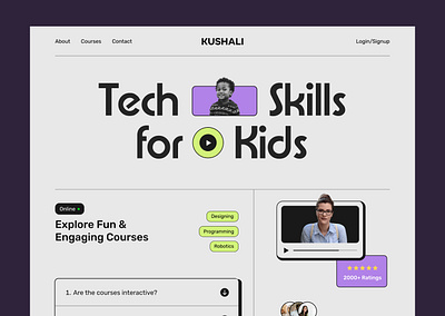 Kushali Kids Learning Platform course website figma kids website ui ux web design website design