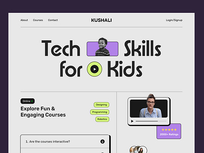 Kushali Kids Learning Platform course website figma kids website ui ux web design website design