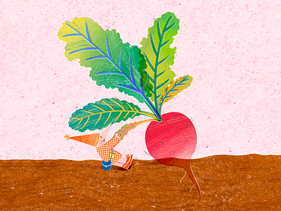 Let's Harvest Radishes! art artwork design earth farmer harvest illust illustration ipad leaf peachtober24 photoshop radish riso root soil tweetyheather vegetable