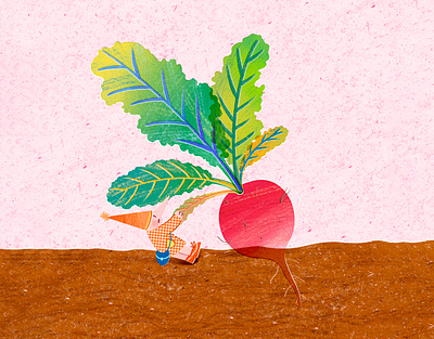 Let's Harvest Radishes! art artwork design earth farmer harvest illust illustration ipad leaf peachtober24 photoshop radish riso root soil tweetyheather vegetable