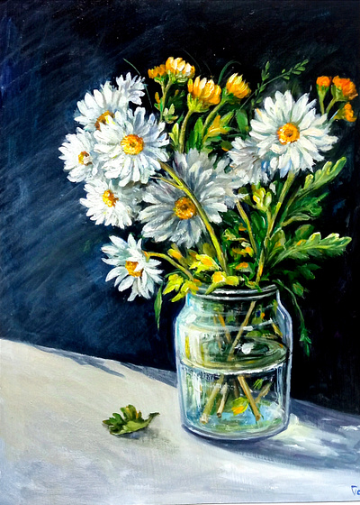 Original Acrylic Painting of Daisies in a Vase – Hand-Painted art daisy floral flower hand painted handmade paint painting ukraine