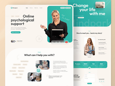 Mindpark - Psychologist Landing Page calm consultant design emotion friendly health landing page mental health psychiatrist psychologists psychology therapist therapy trust ui uiux web web design website wellness