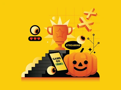 Halloween Game calendar champion design digital editorial eye goblet halloween handphone icon illustration indonesia internet minimal october pumpkin stair stream vector yellow