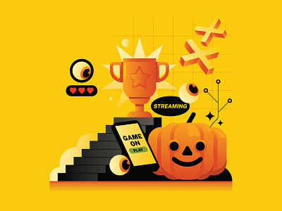 Halloween Game calendar champion design digital editorial eye goblet halloween handphone icon illustration indonesia internet minimal october pumpkin stair stream vector yellow