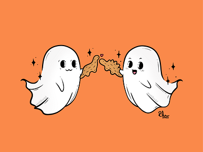 Ghosties toast with Dino Nuggets artwork characterdesign cuteart cuteillustration digitalart digitalartwork digitalillustration dinonuggets ghosts halloween halloweenart halloweendesign illustration procreate