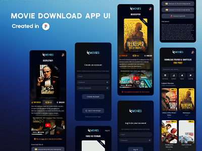 Movie Download app ui dark minimal mobile ui ux