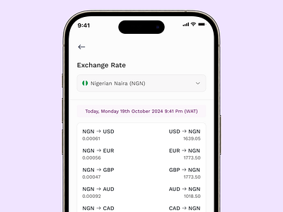 Exchange rate Screen exchange rate fintech app product design ui ux