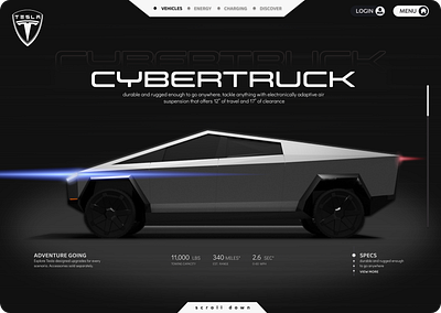 Tesla Cybertruck Landing Page UI Design 3d design ui