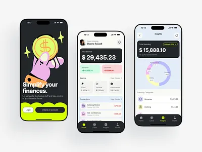 Finance Management Mobile App Design app design bank banking branding clean colorful creativedesign crypto design digital bank e wallet financeapp financial management fintech graphic design illustration minimal mobile mobile app ui