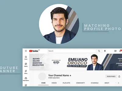Realtor Youtube Channel Banner and Matching Profile Photo logo design for youtube