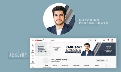 Realtor Youtube Channel Banner and Matching Profile Photo logo design for youtube