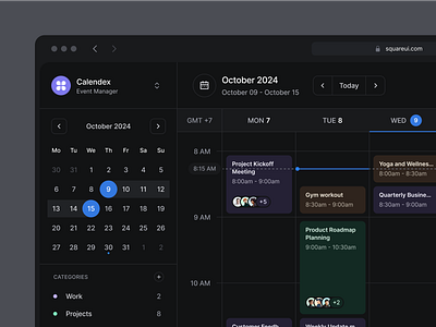 Calendar Dark Mode - SquareUi calendar design system figma product design ui ux web design