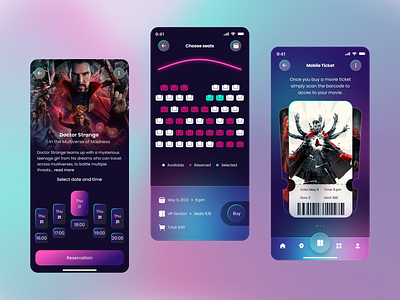 Movie Ticket App 🎬 animation app app design design designinspiration dribbble graphic design movie neon ticket ui uidesign ux uxdesign visual