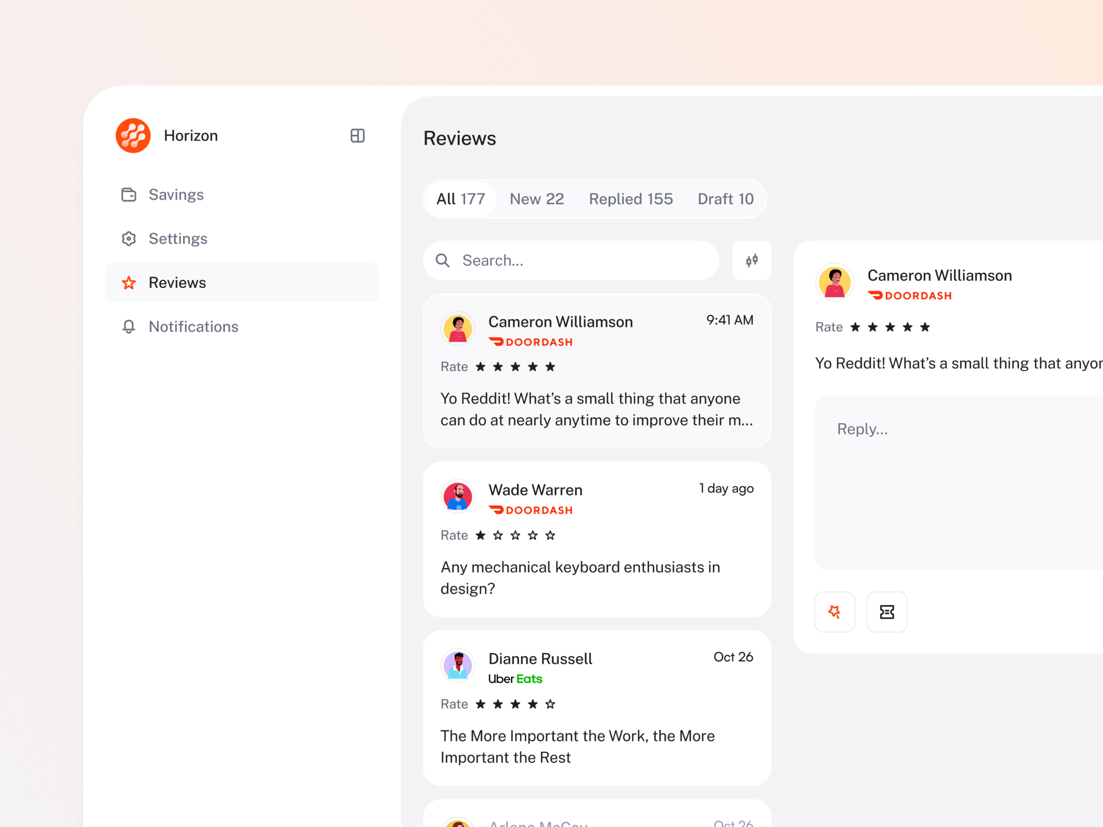 reviews board clean dashboard message reply review ui