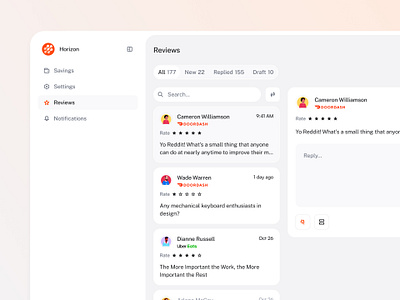 reviews board clean dashboard message reply review ui
