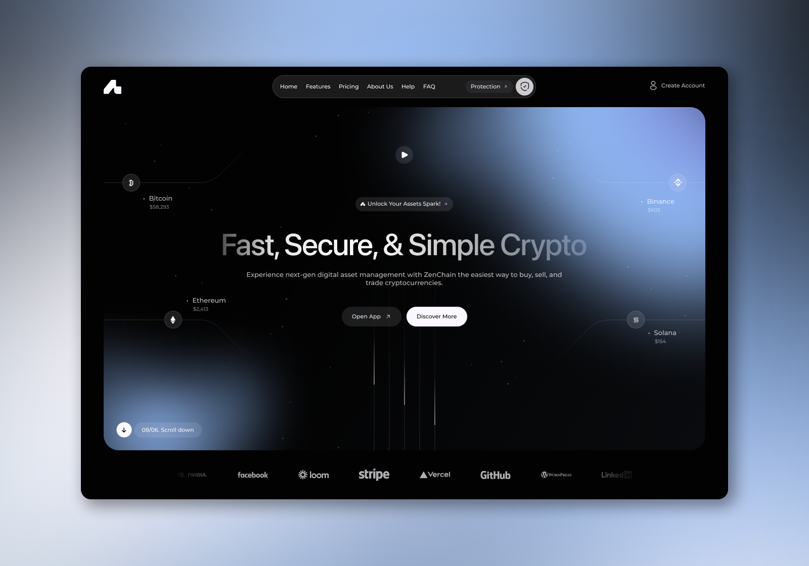 Crypto Trading Platform Website Design 3d animation branding crypto darktheme graphic design logo motion graphics saas software ui webdesign website