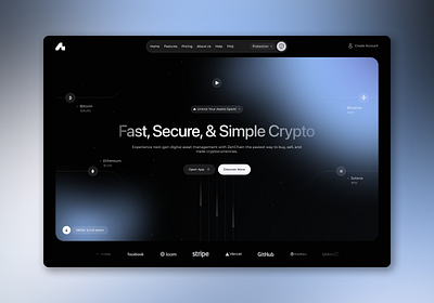 Crypto Trading Platform Website Design 3d animation branding crypto darktheme graphic design logo motion graphics saas software ui webdesign website