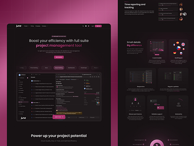 juno.one - product web design for project management app app design landing page saas tech industry ui web design website