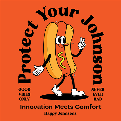 Happy Johnsons Underwear Hot Dog Mascot Cartoon Character branding cartoon character character design cute design food fun funny graphic design hot dog illustration logo sausage