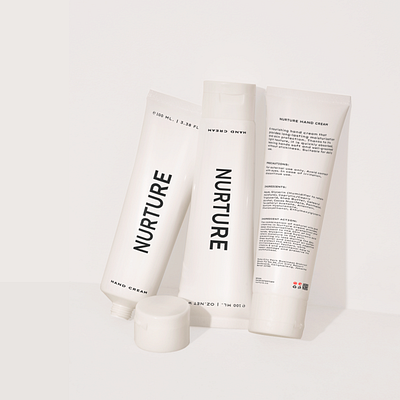 Nurture | Hand cream beauty beauty brand brand identity branding care cosmetic cosmetic brand cream tube cream tube design elegant packaging hand cream design lexend font logo minimalis packaging packaging design premium packaging product design skincare packaging women