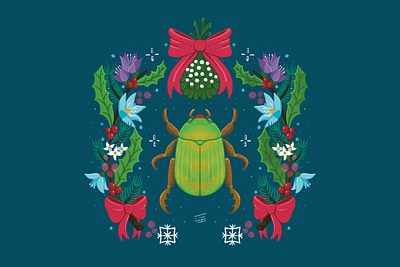 Holiday Card - Christmas Beetle greeting card illustration procreate