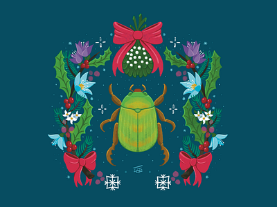 Holiday Card - Christmas Beetle greeting card illustration procreate